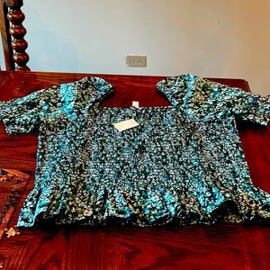 NWT J Crew blue floral puff sleeve smock top